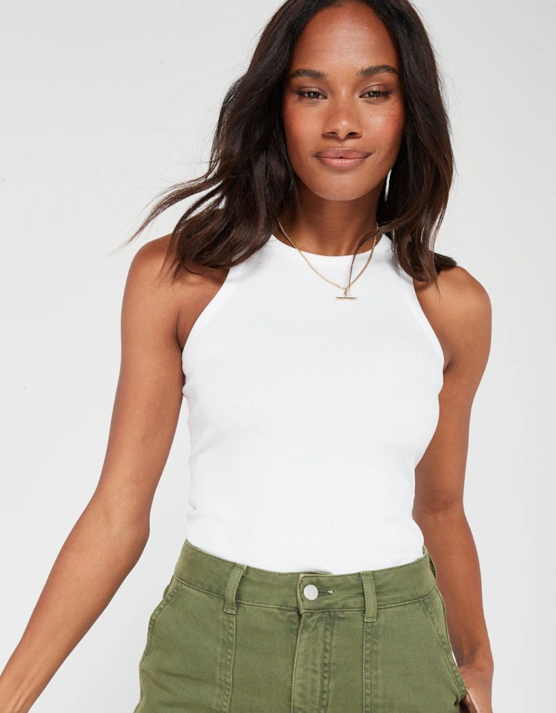Ribbed Racer Vest - White