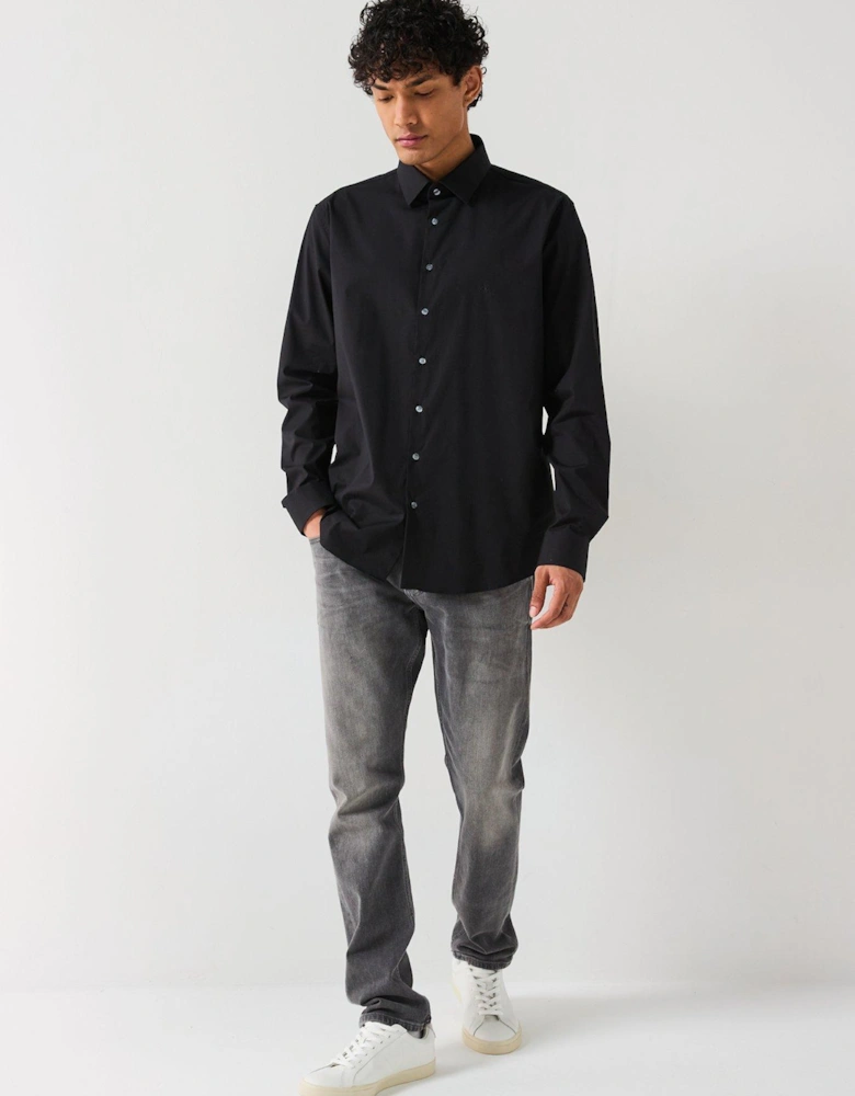 Poplin Stretch Slim Long Sleeve Shirt - Black