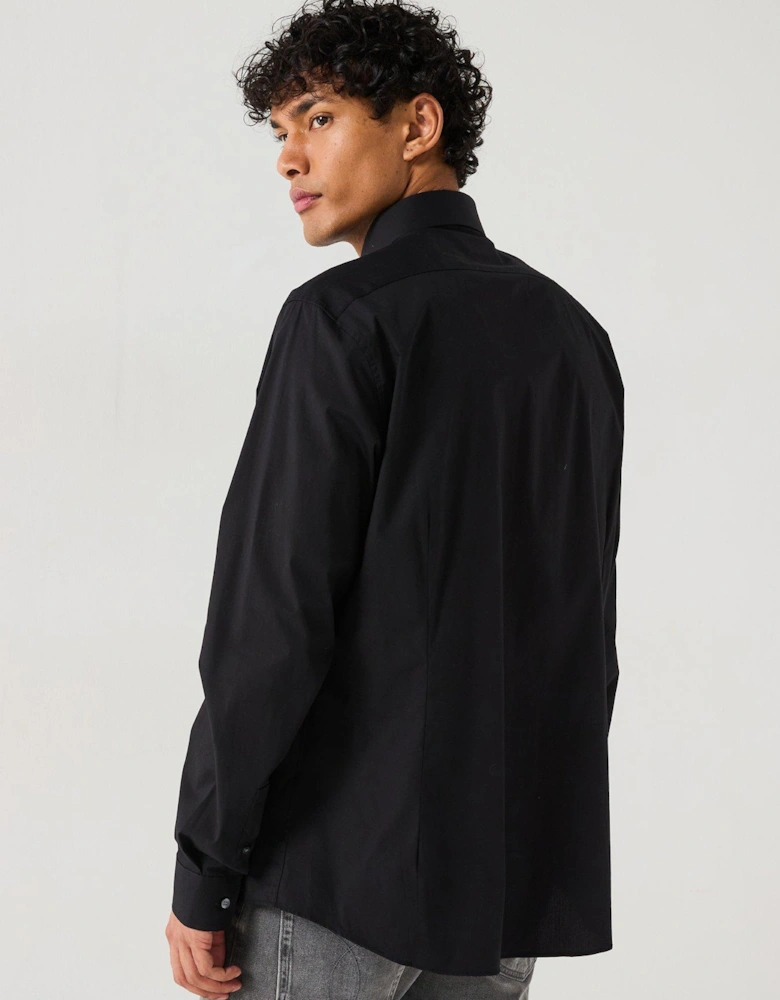 Poplin Stretch Slim Long Sleeve Shirt - Black