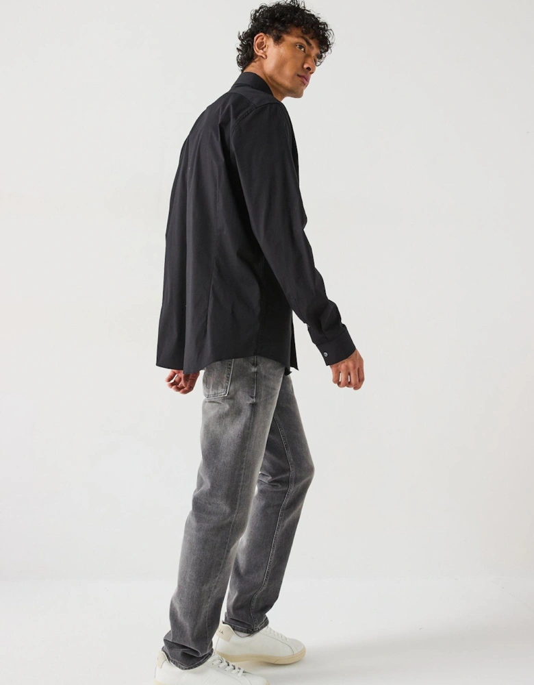 Poplin Stretch Slim Long Sleeve Shirt - Black