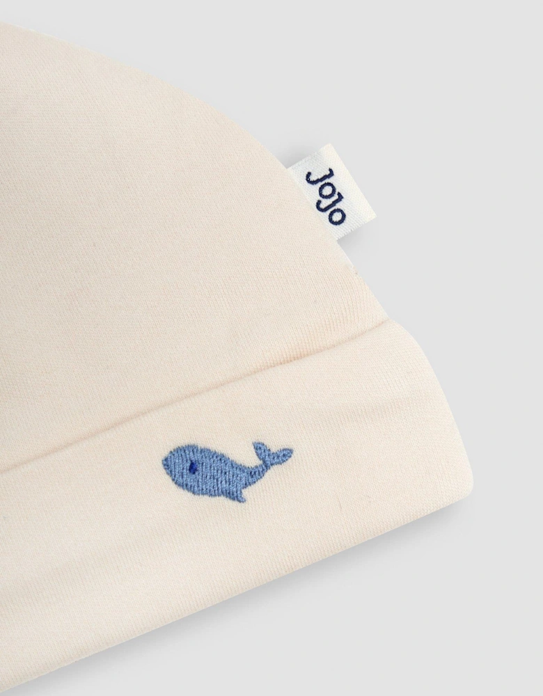 Baby Boys 2-pack Embroidered Whale Sleepsuit & Hat Set - Beige