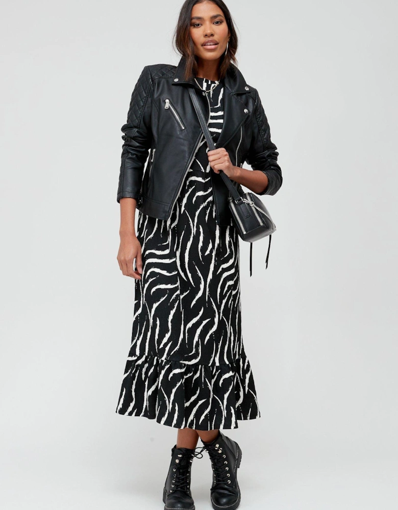 Faux Leather Biker Jacket - Black