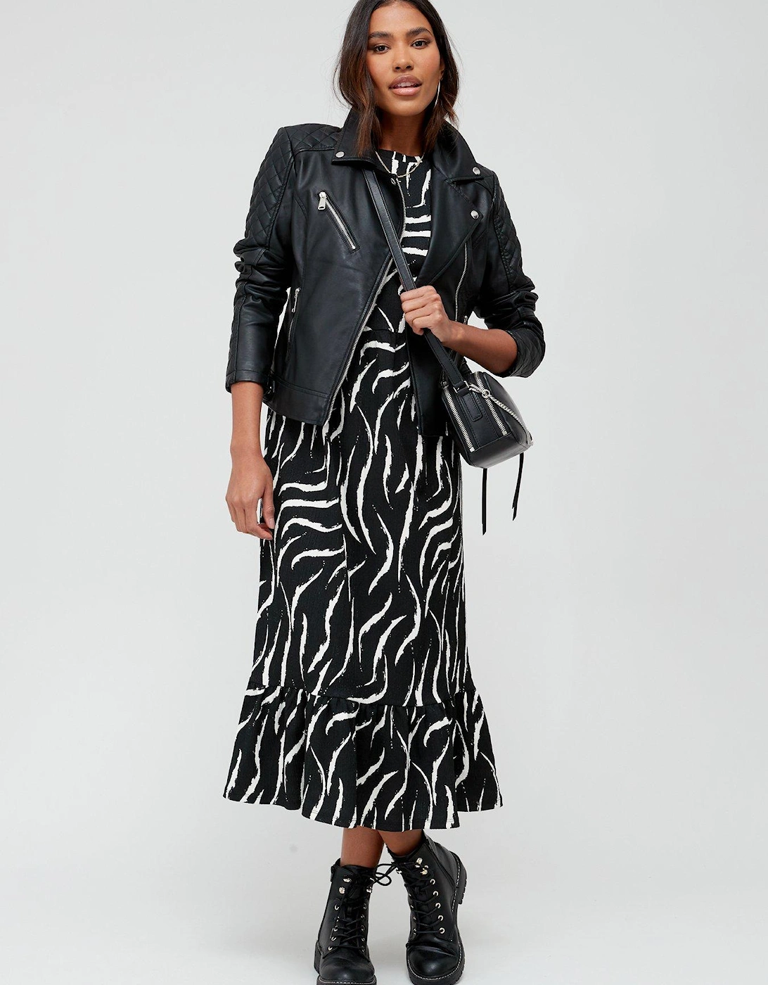 Faux Leather Biker Jacket - Black
