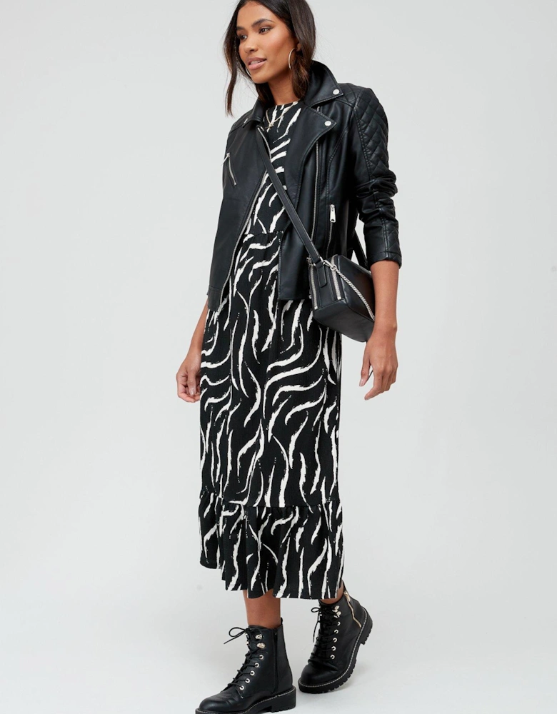 Faux Leather Biker Jacket - Black