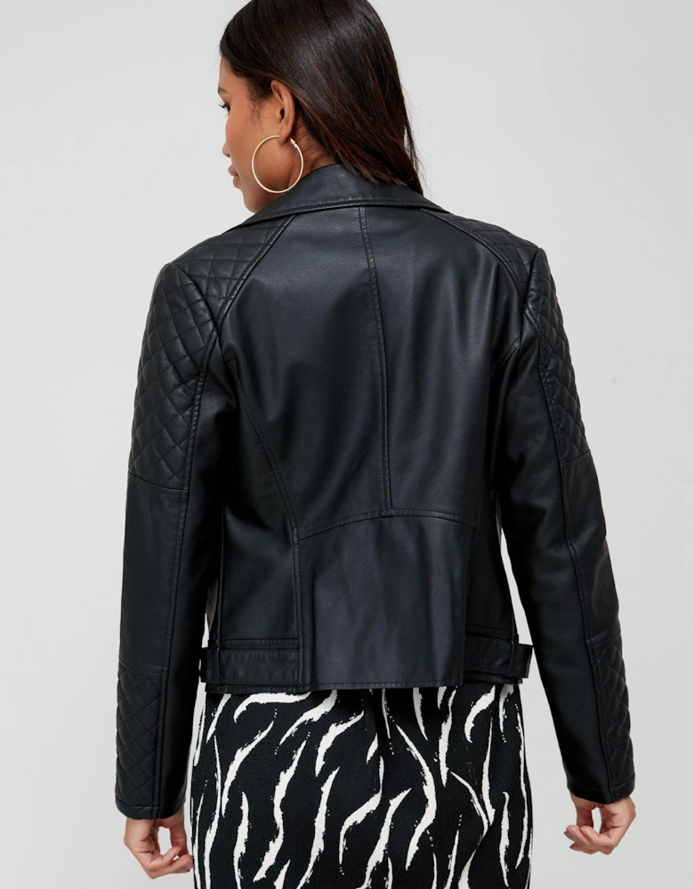 Faux Leather Biker Jacket - Black