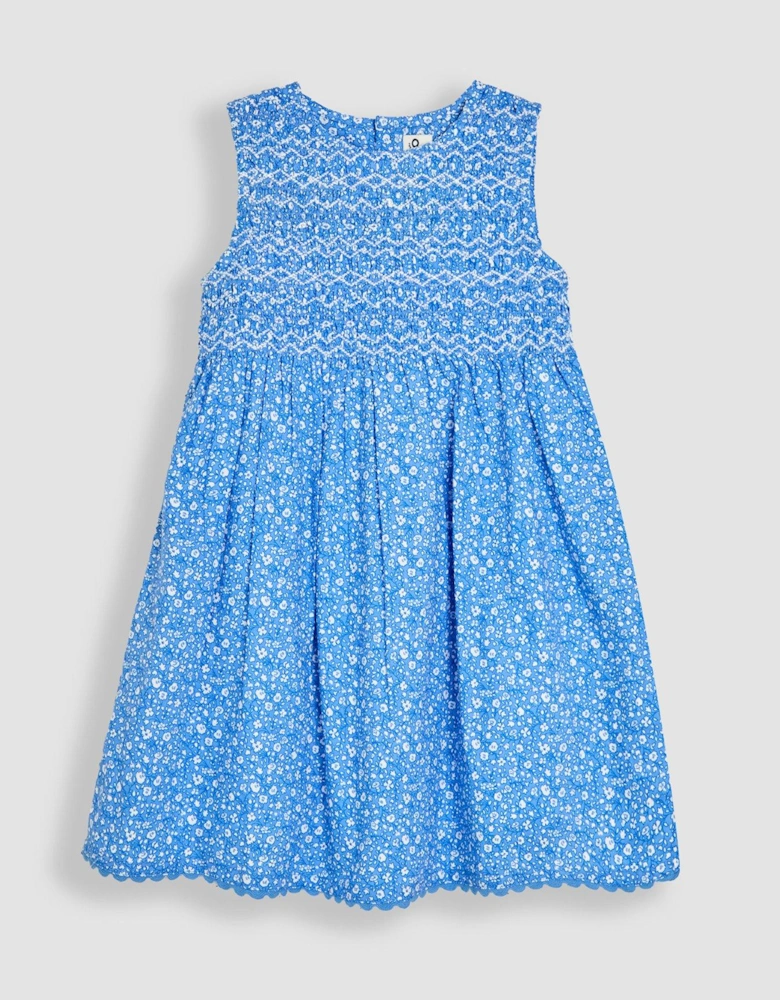 Girls Floral Smocked Sleeveless Dress - Blue