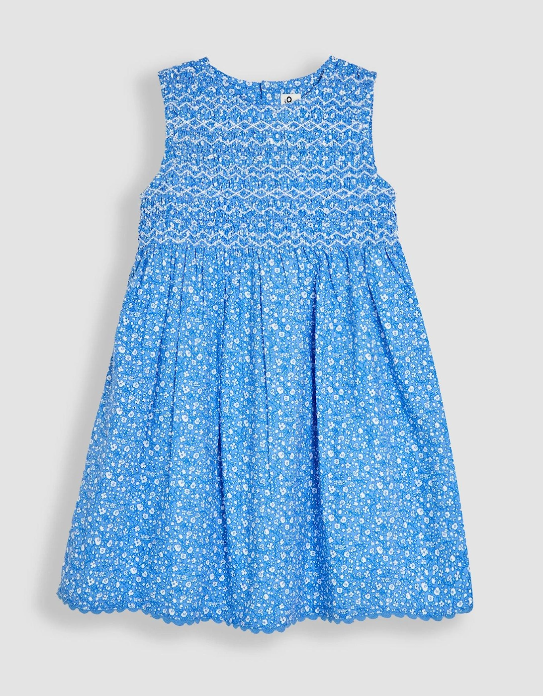 Girls Floral Smocked Sleeveless Dress - Blue