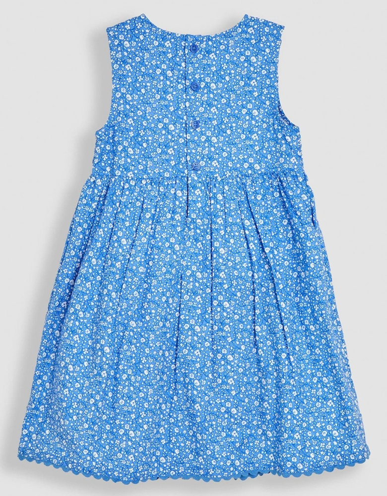 Girls Floral Smocked Sleeveless Dress - Blue