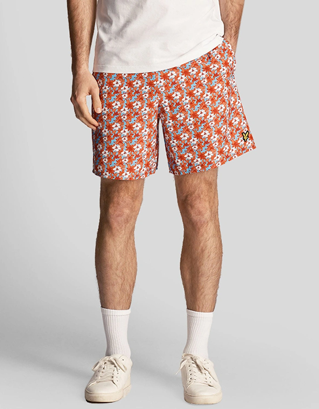 Lyle And Scott Men's Floral Print Resort Swim Shorts - Orange - Size: 35/34/32