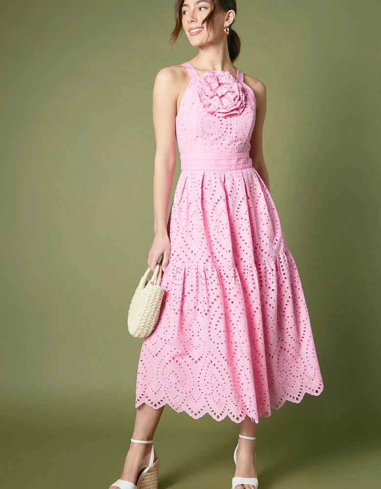 Pink Disc Sequin Fitted Midi Dress
