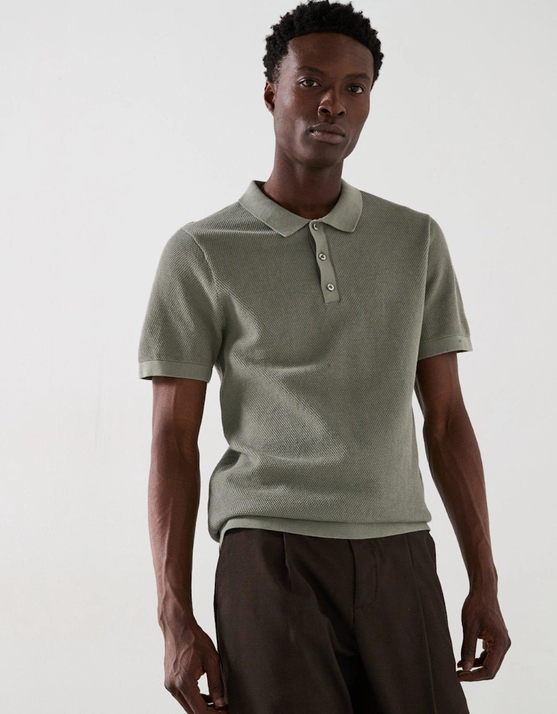 Textured Knitted Polo - Green