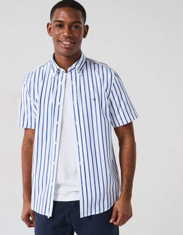 Flex Poplin Stripe Shirt Short Sleeve Shirt - Blue