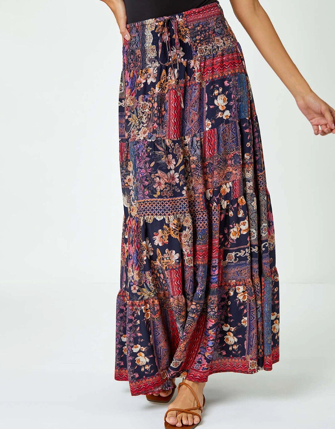 Boho Floral Shirred Waist Maxi Skirt, 2 of 1