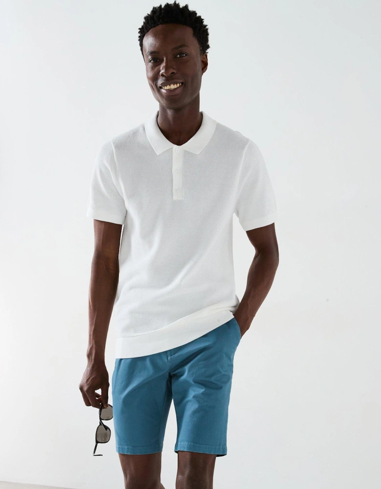 Textured Knitted Polo - White