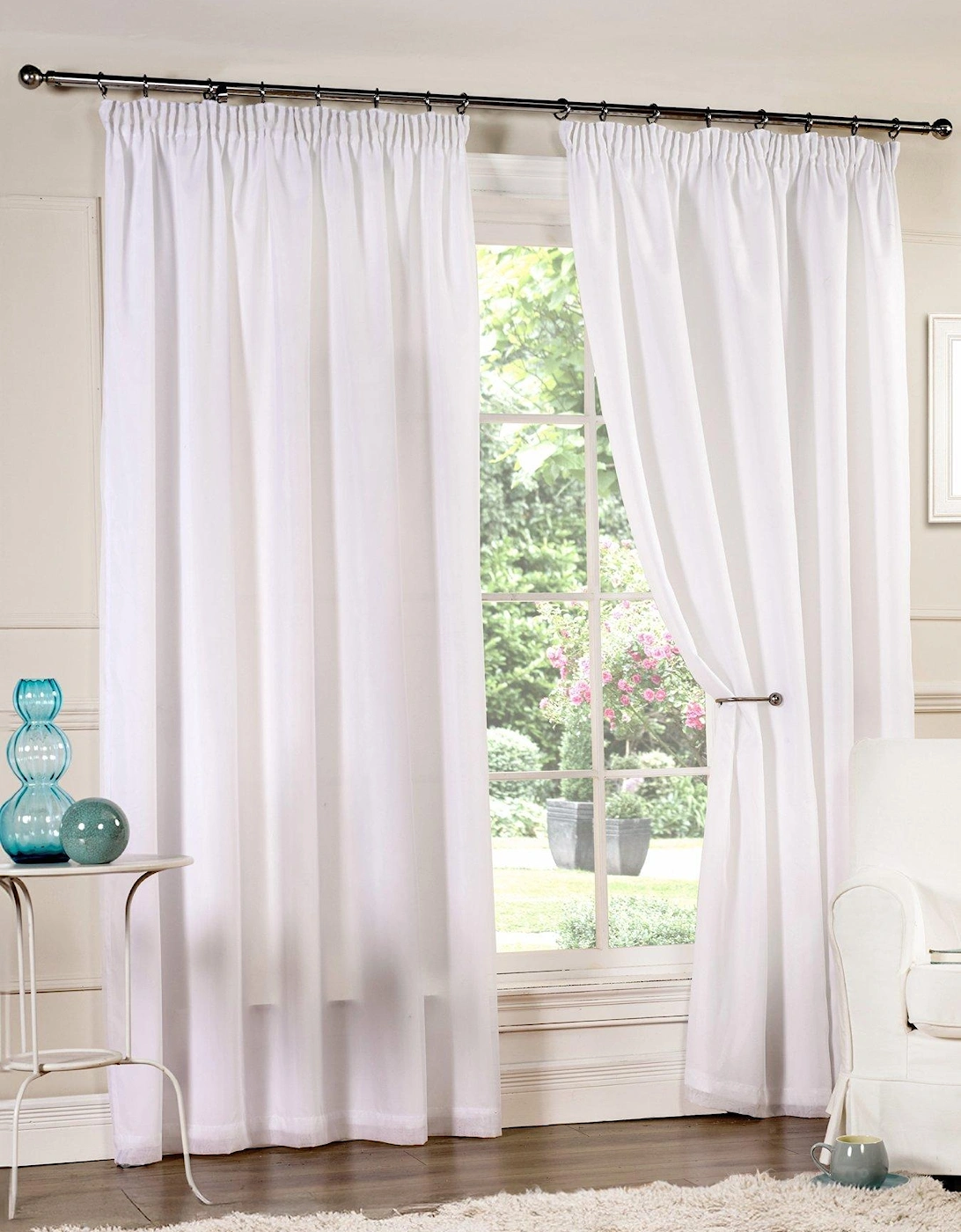 Lined Voile Pencil Pleat Curtains, 2 of 1