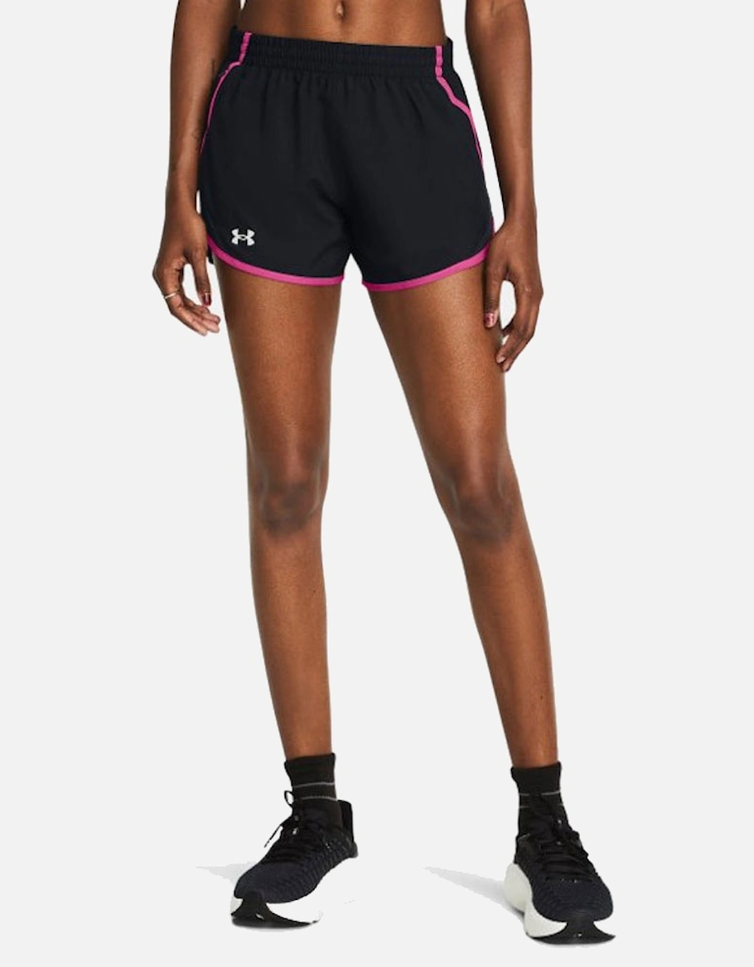 Under Armour Women's Black Astro Pink Reflective Fly By 3 Inch Running Shorts - : M