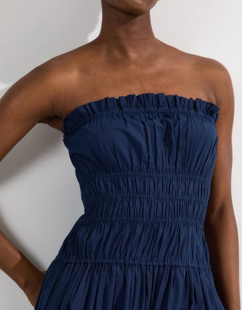 Shirred Cotton Tiered Bandeau Woven Maxi Dress