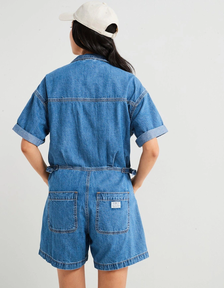 Short-sleeve Surplus Romper - Blue Joke