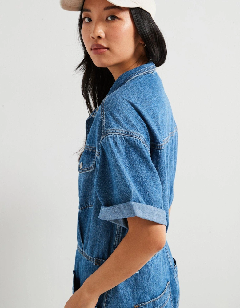 Short-sleeve Surplus Romper - Blue Joke