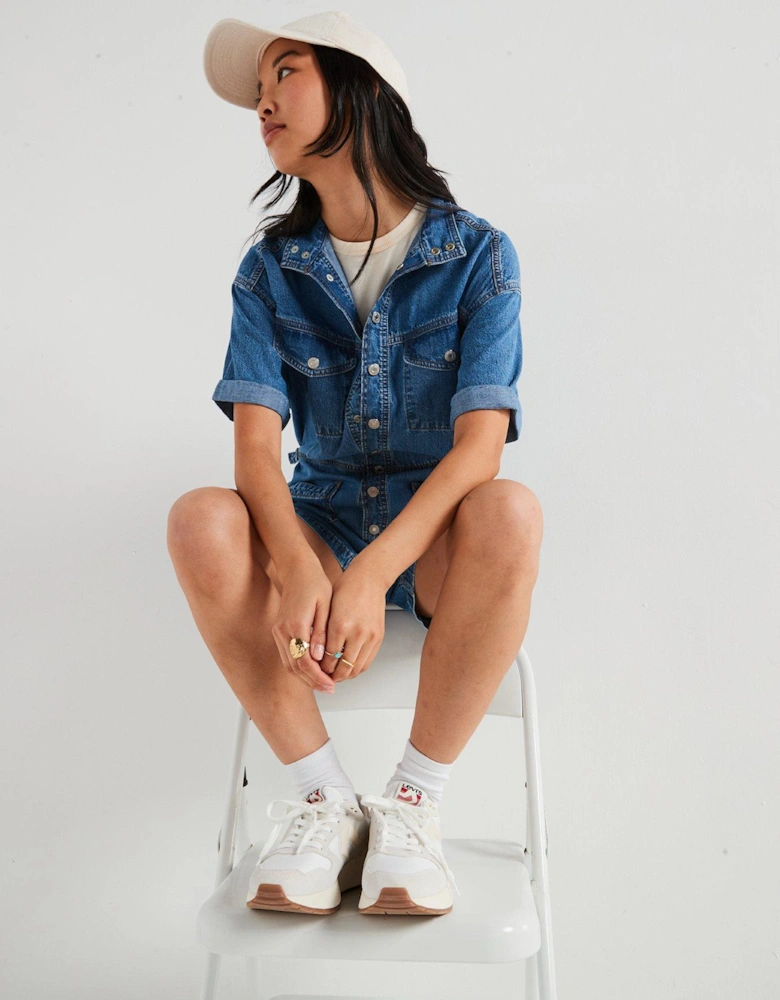 Short-sleeve Surplus Romper - Blue Joke