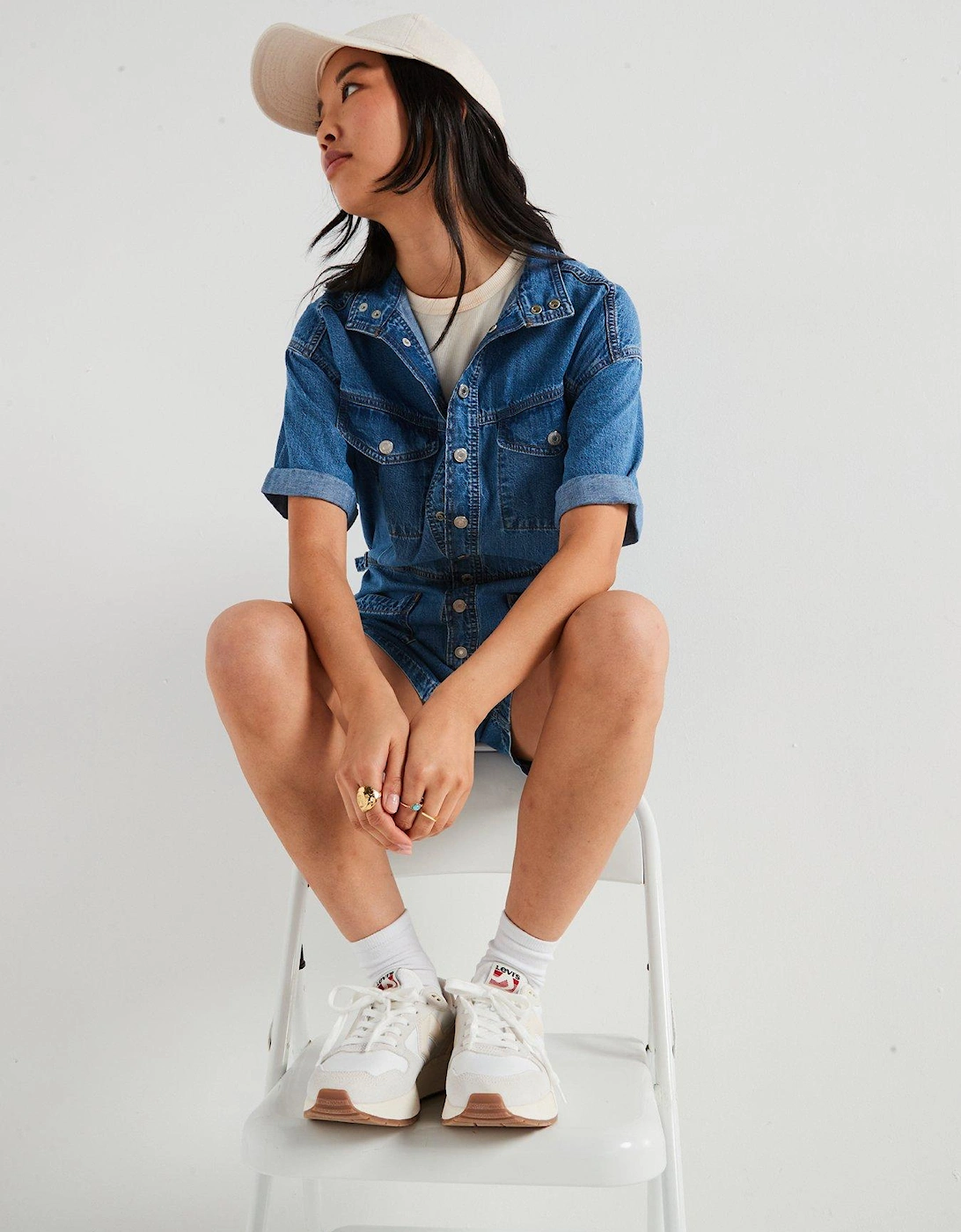Short-sleeve Surplus Romper - Blue Joke