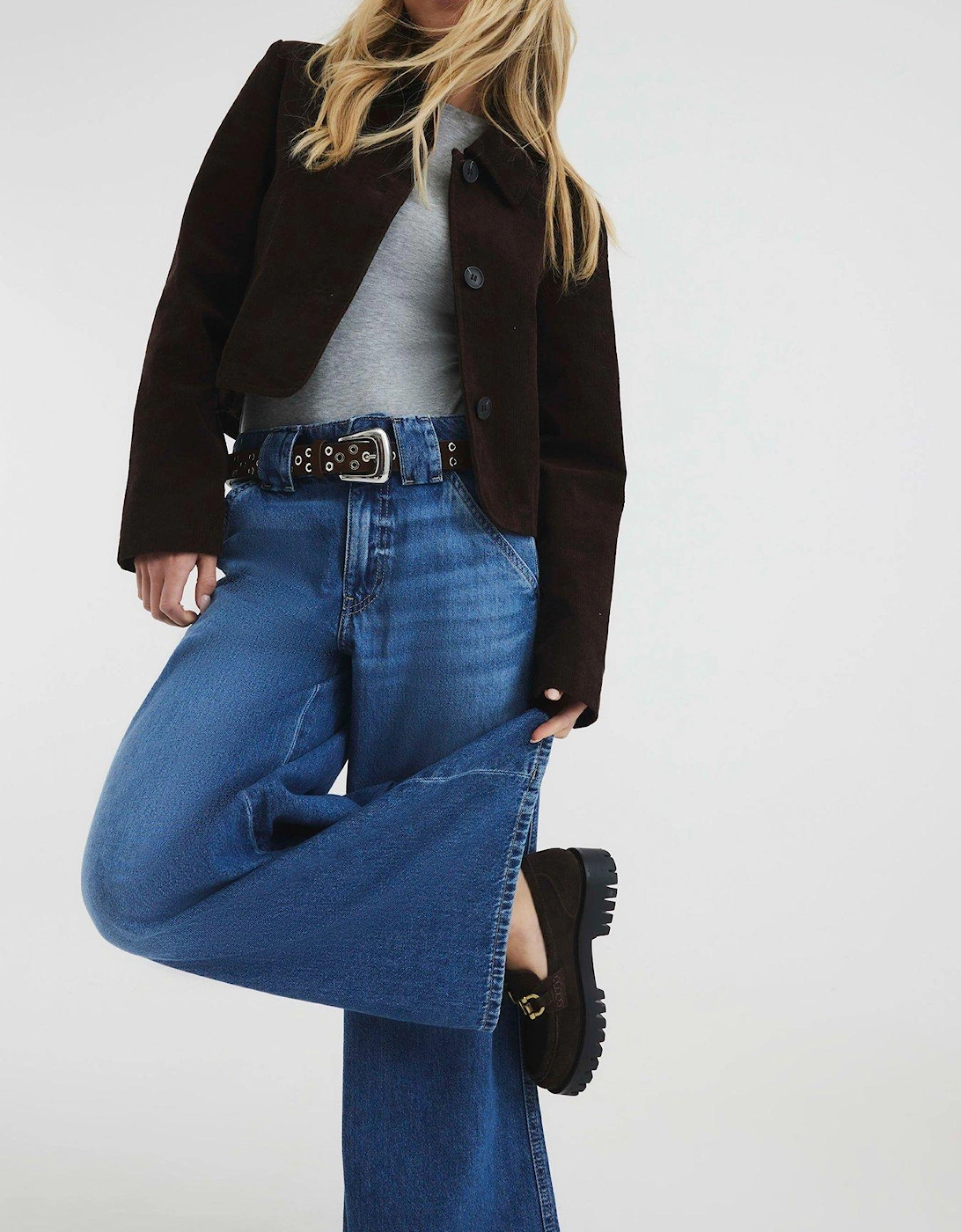 Petite Palazzo Wide Leg Jean - Medium Denim