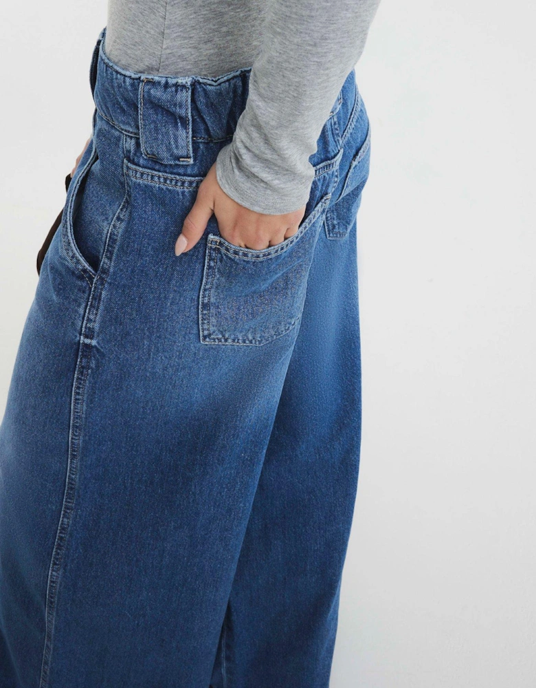 Petite Palazzo Wide Leg Jean - Medium Denim