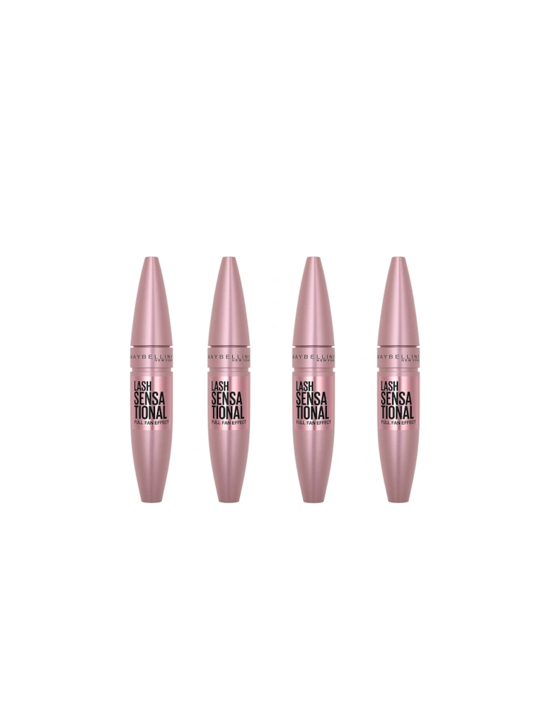 Lash Sensational Volumising and Thickening Eyelash Lengthening Mascara - 01 Very Black (Pack of 4) - Maybelline
