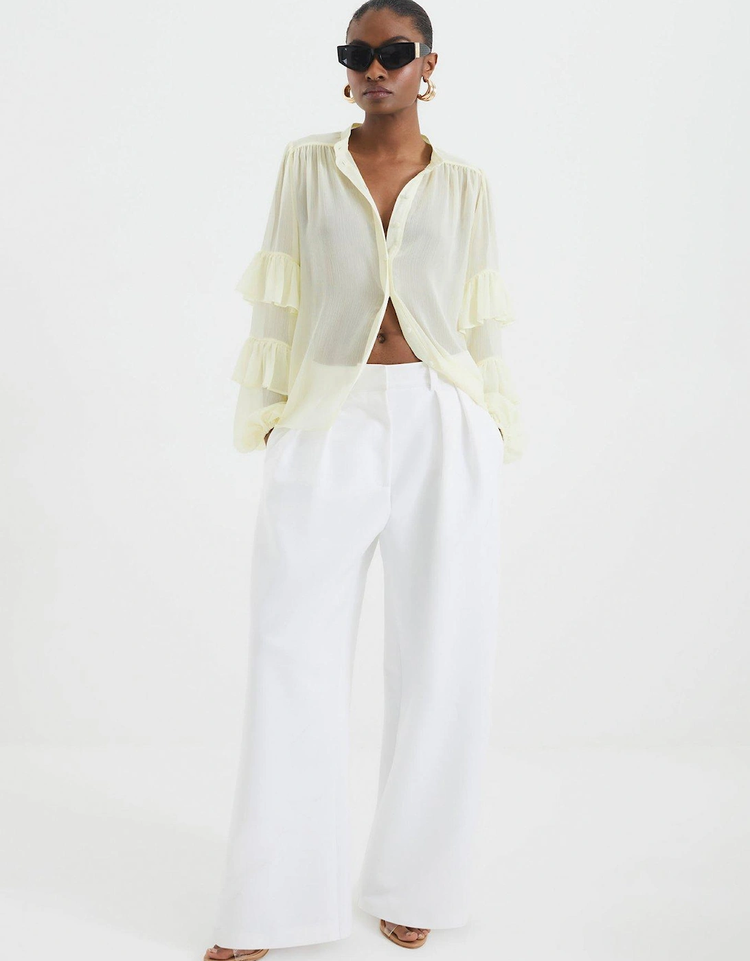 Ruffle Sleeve Blouse - Yellow
