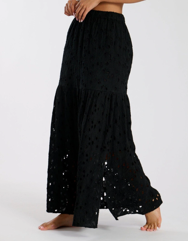 Broderie Midi Skirt - Black