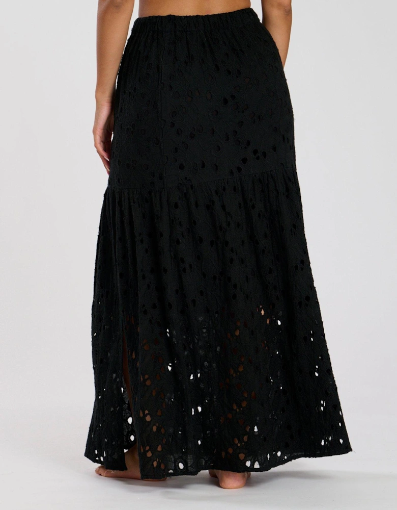 Broderie Midi Skirt - Black