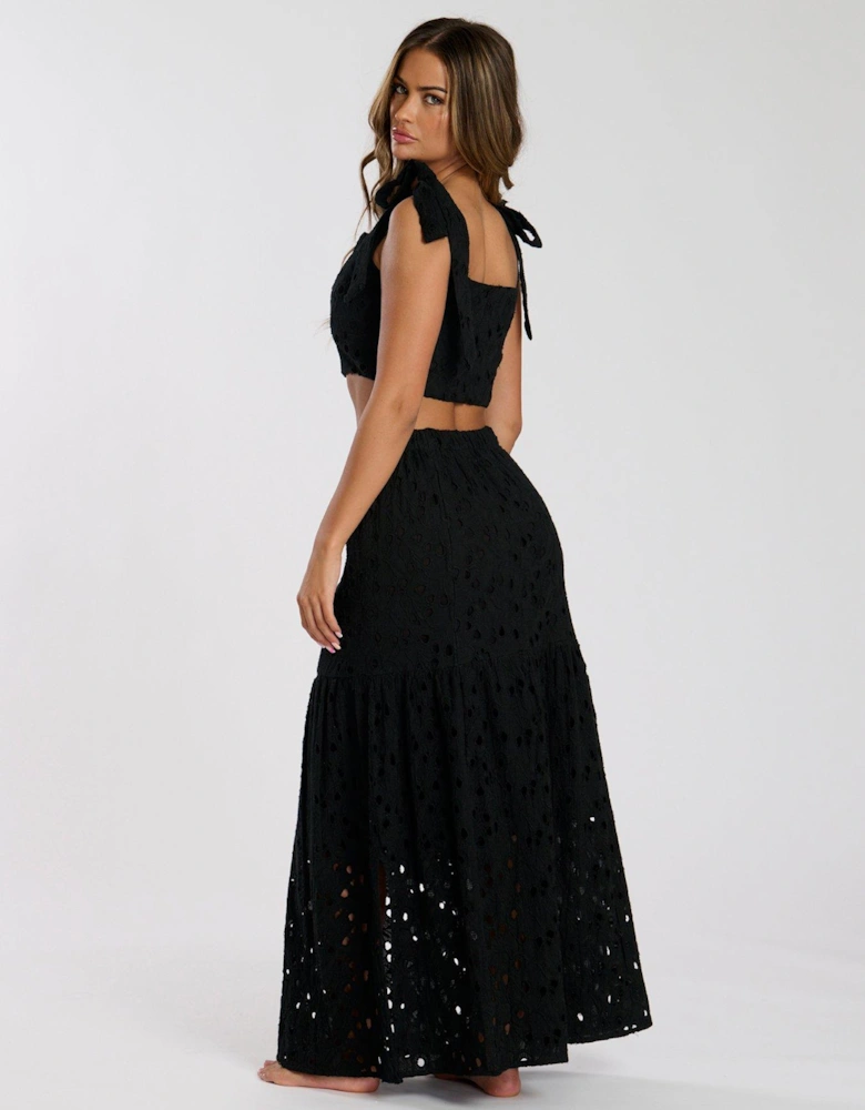 Broderie Midi Skirt - Black