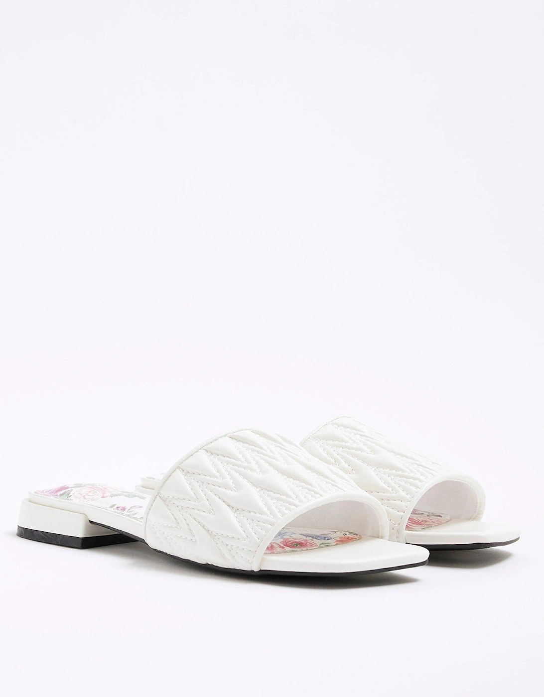 Textured Mule Flat Sandal - White