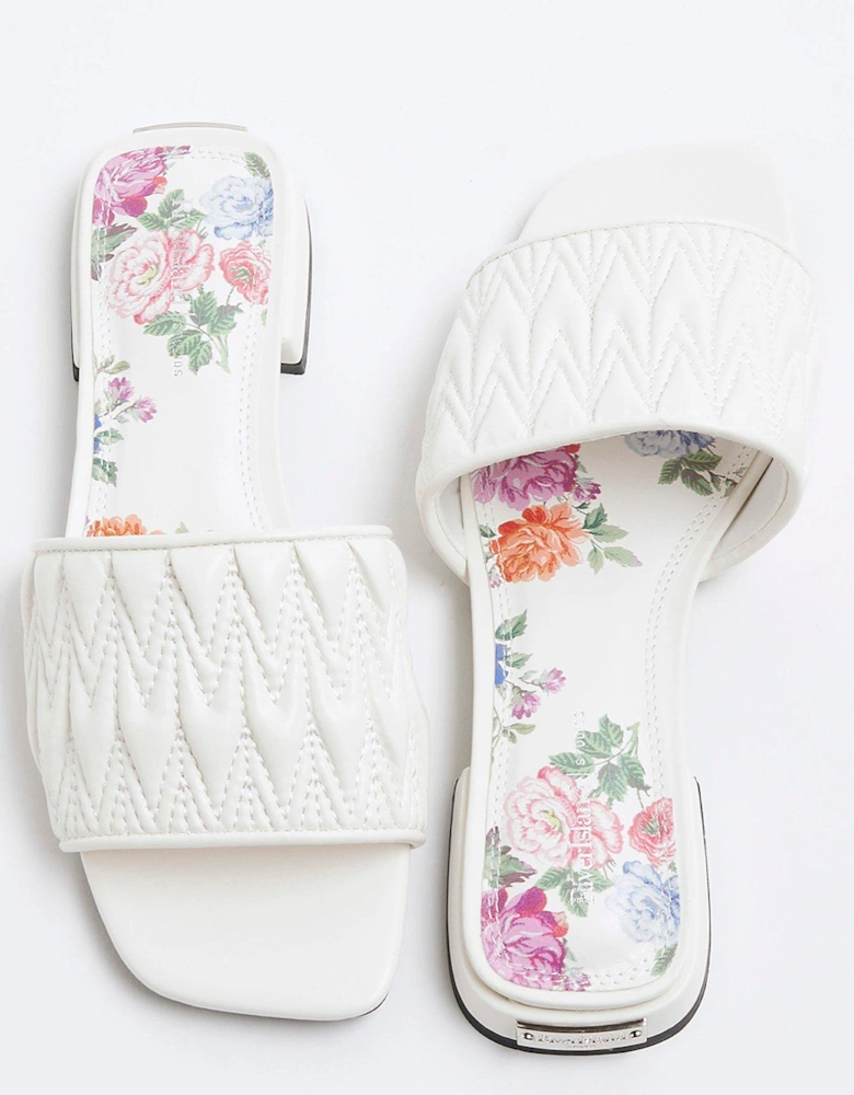 Textured Mule Flat Sandal - White