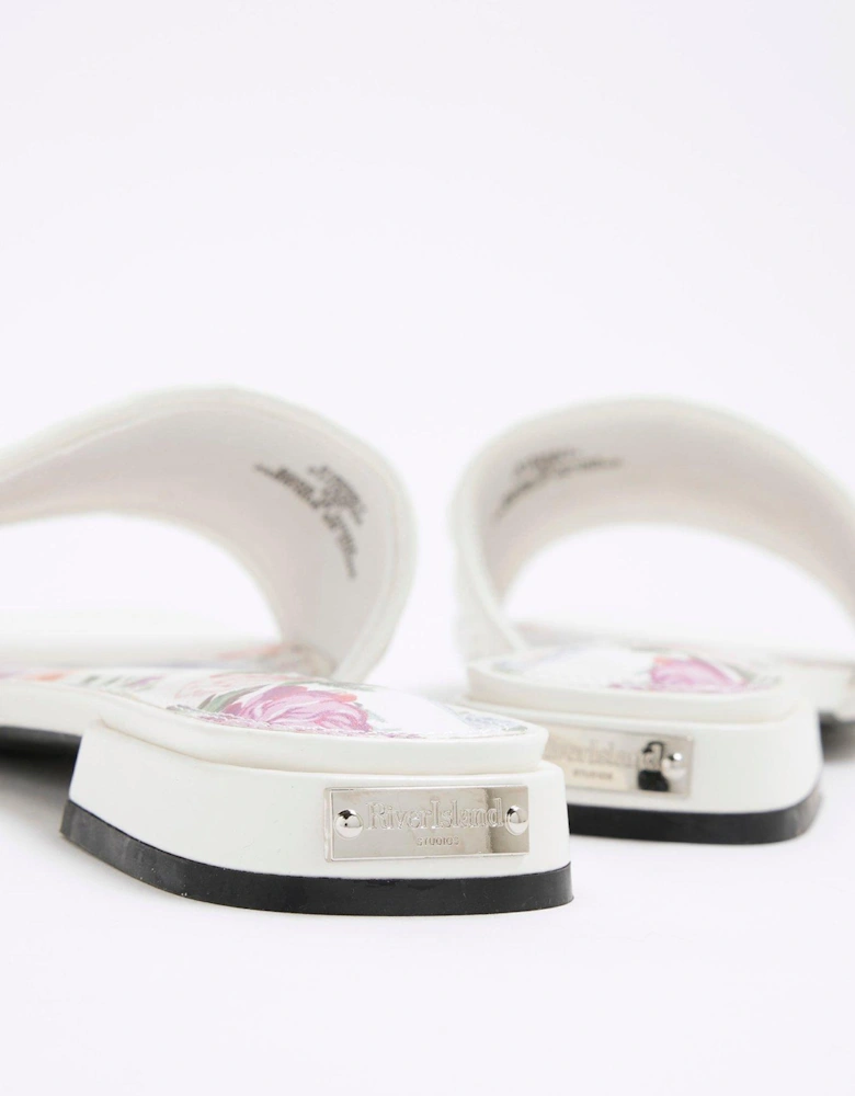 Textured Mule Flat Sandal - White