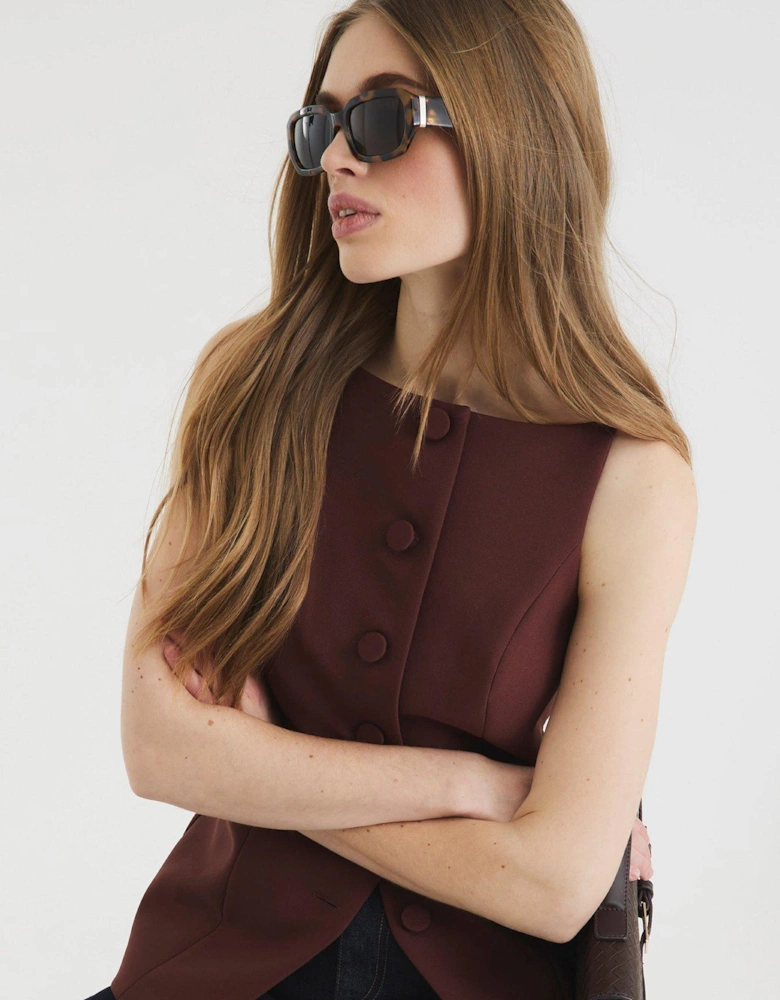Square Neck Strappy Waistcoat - Dark Brown