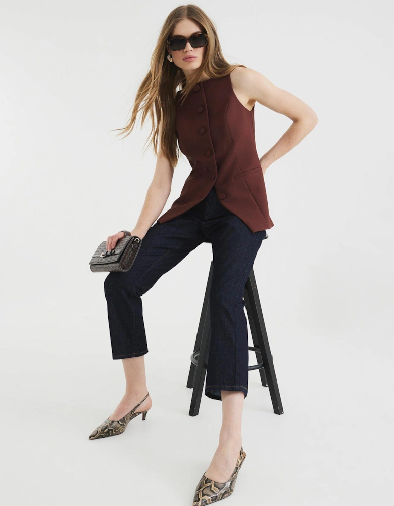 Square Neck Strappy Waistcoat - Dark Brown