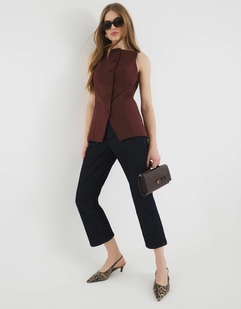 Square Neck Strappy Waistcoat - Dark Brown