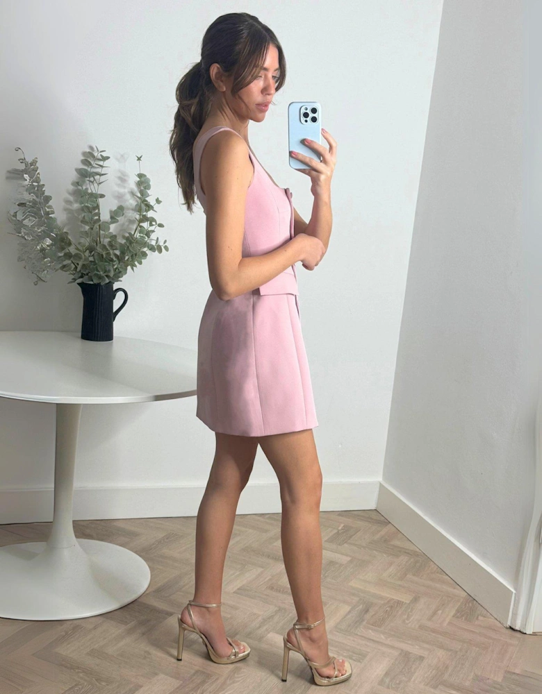 Tailored Square Neck Mini Dress - Pink