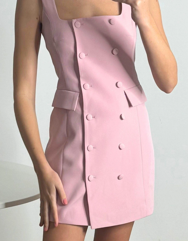 Tailored Square Neck Mini Dress - Pink