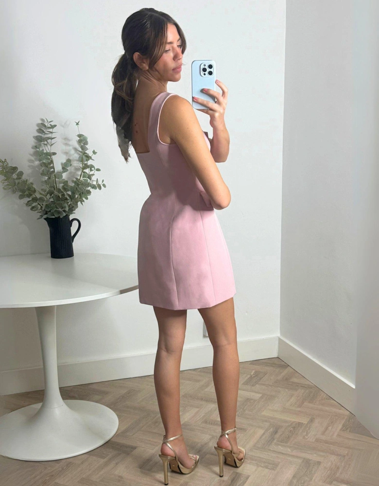 Tailored Square Neck Mini Dress - Pink