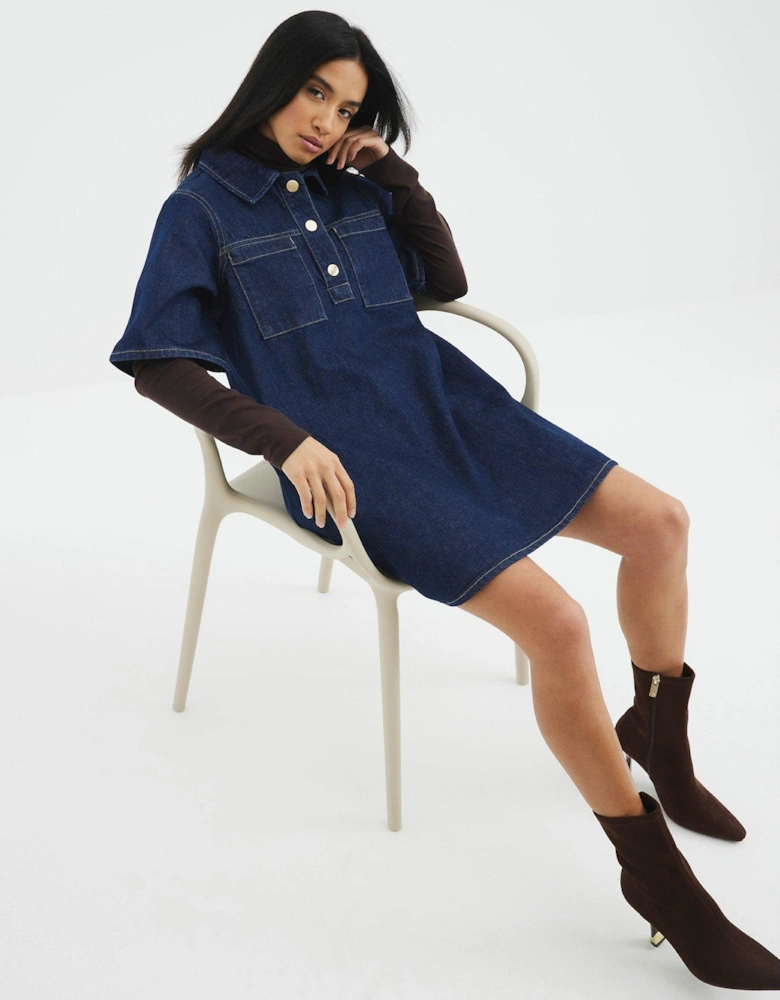 Shirt Collar Dress - Dark Denim