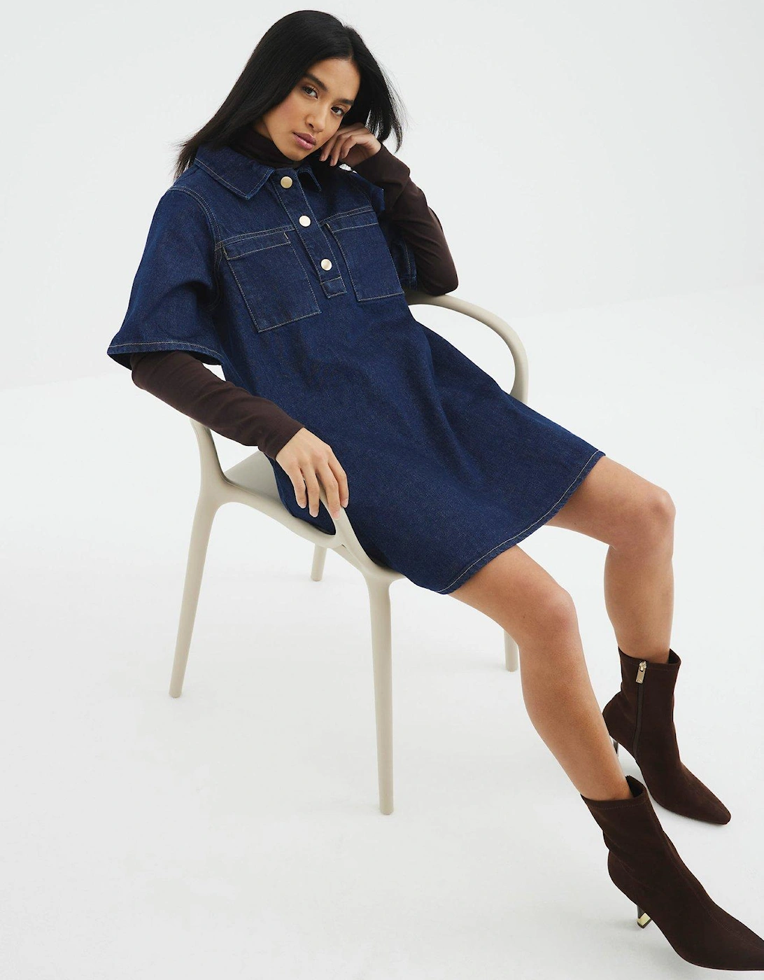 Shirt Collar Dress - Dark Denim