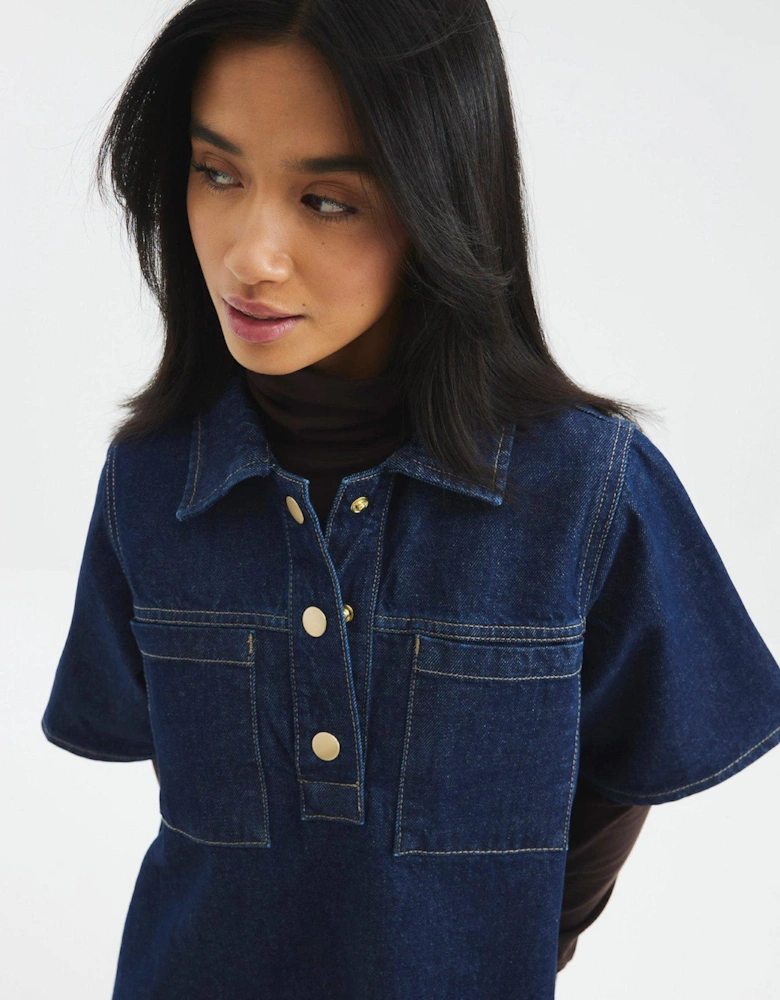 Shirt Collar Dress - Dark Denim