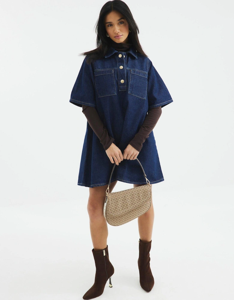Shirt Collar Dress - Dark Denim