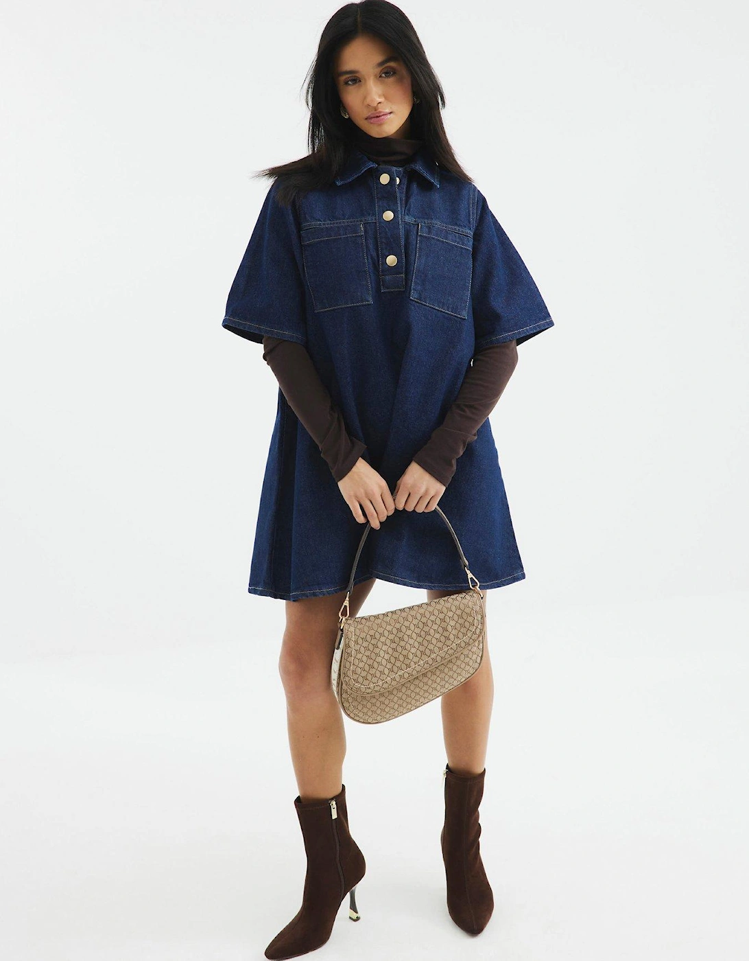 Shirt Collar Dress - Dark Denim
