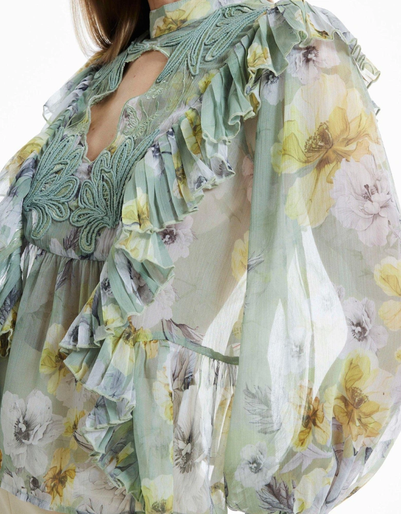 3D Ruffle Antique Blouse - Light Green