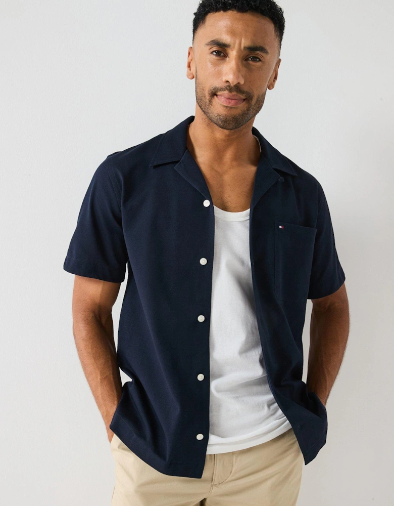 Knitted Short Sleeve Shirt - Navy - Navy