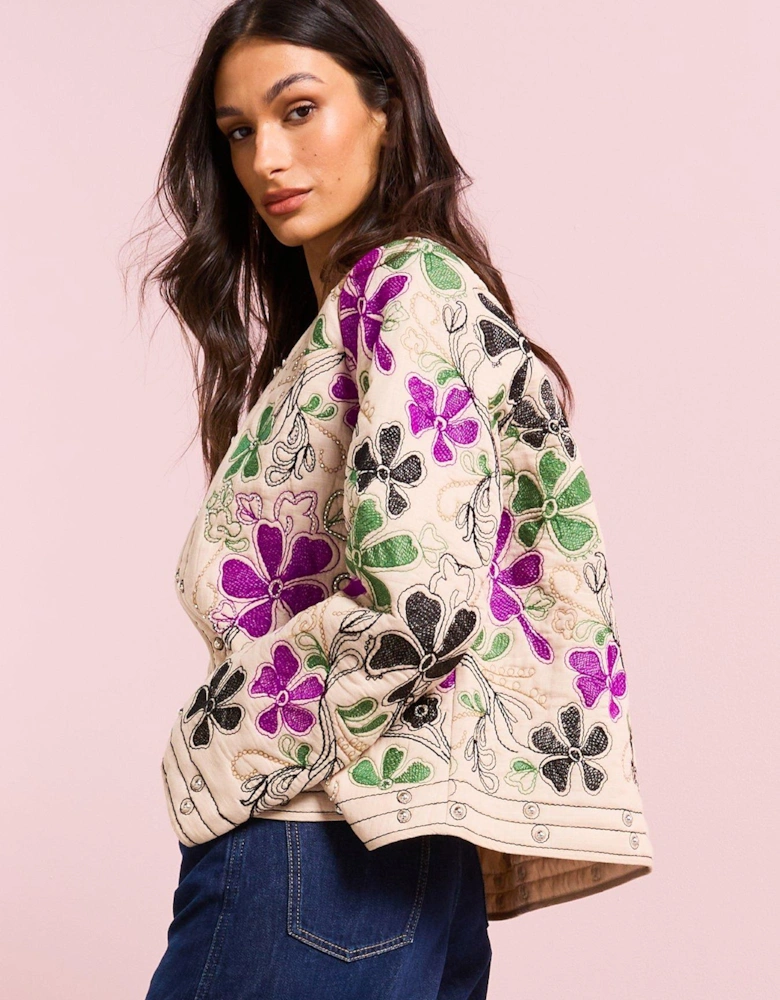 Floral Studded Jacket - Cream