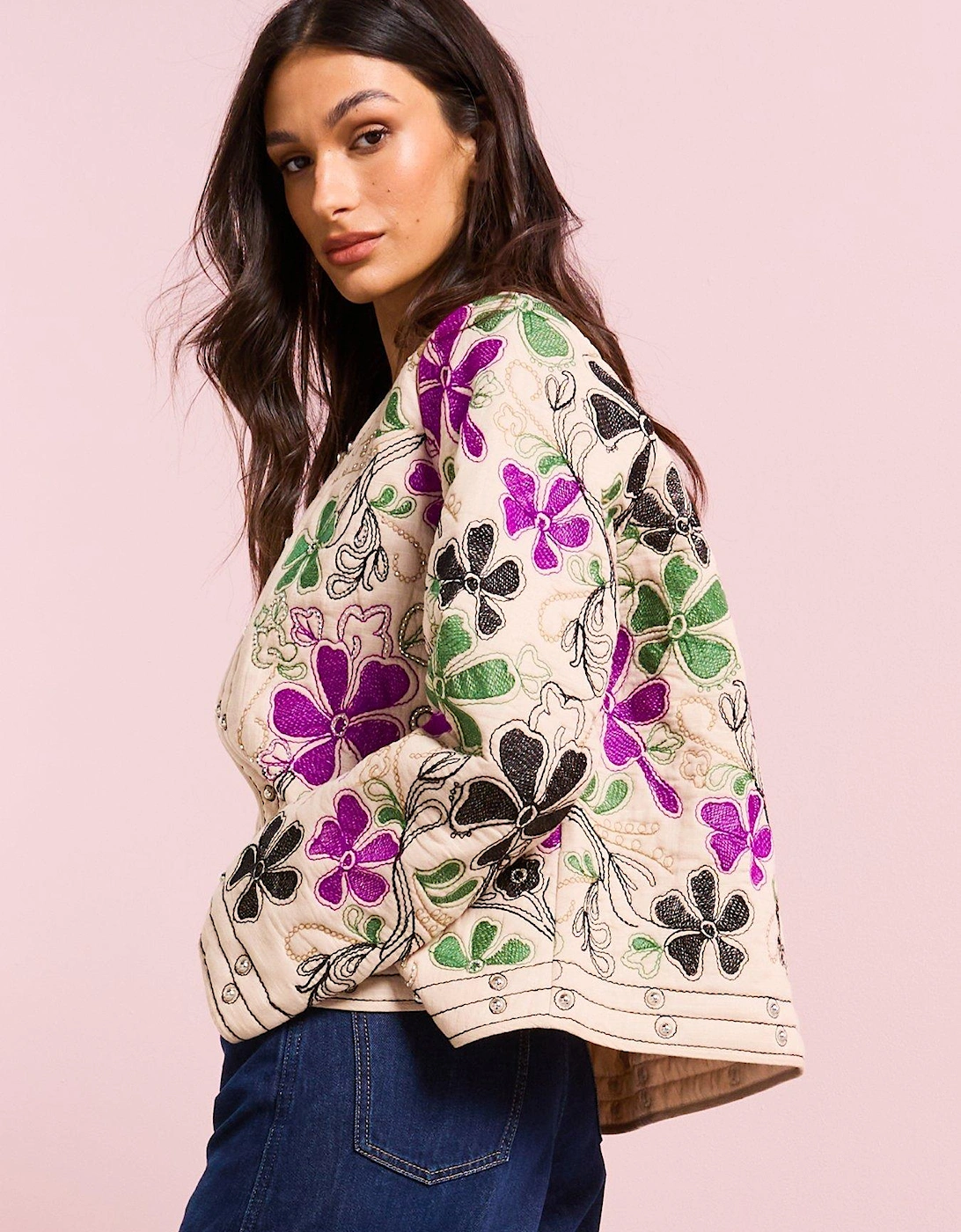 Floral Studded Jacket - Cream